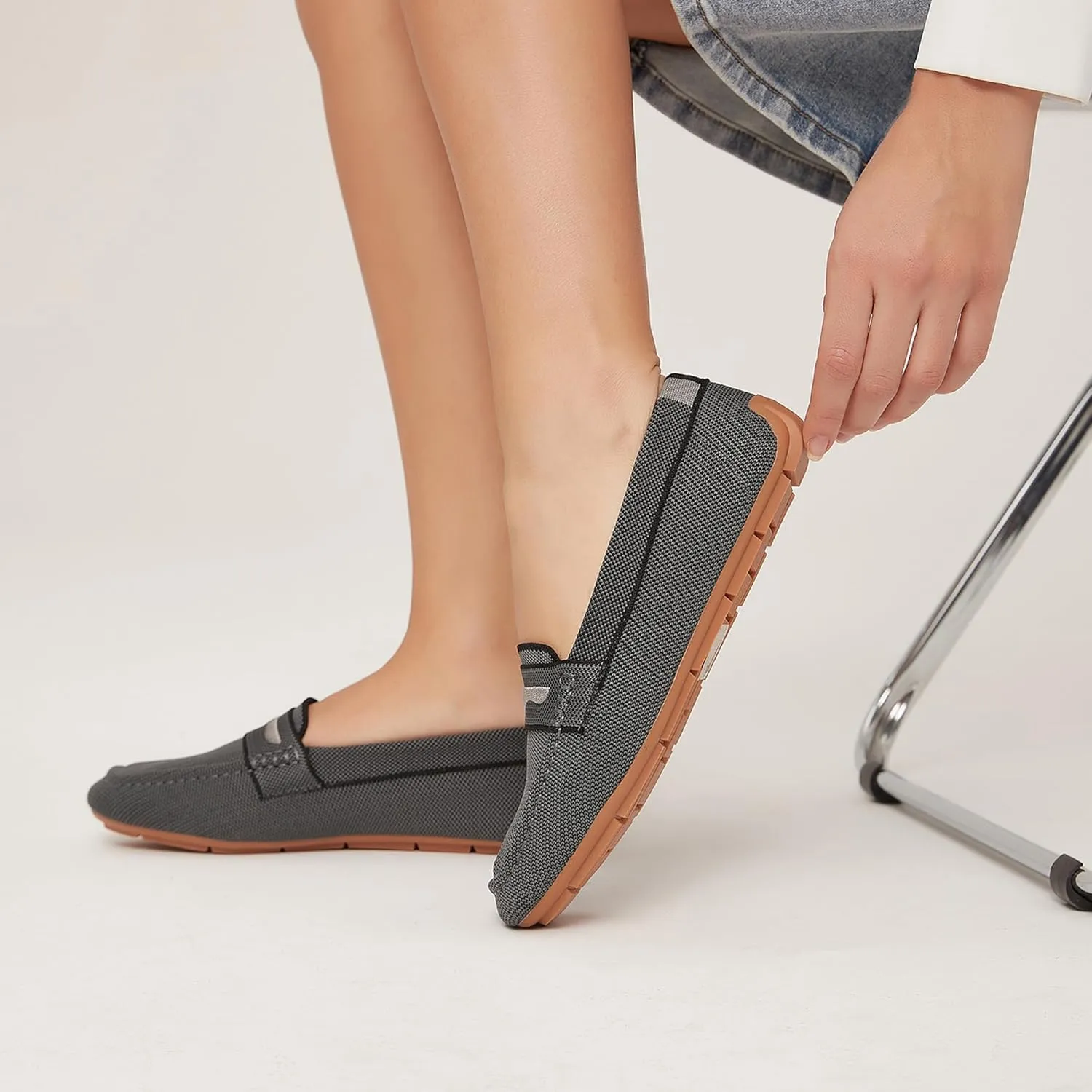 Women Knit Driving Loafers Penny Moccasins Comfortable Slip-on Walking Boat Shoes