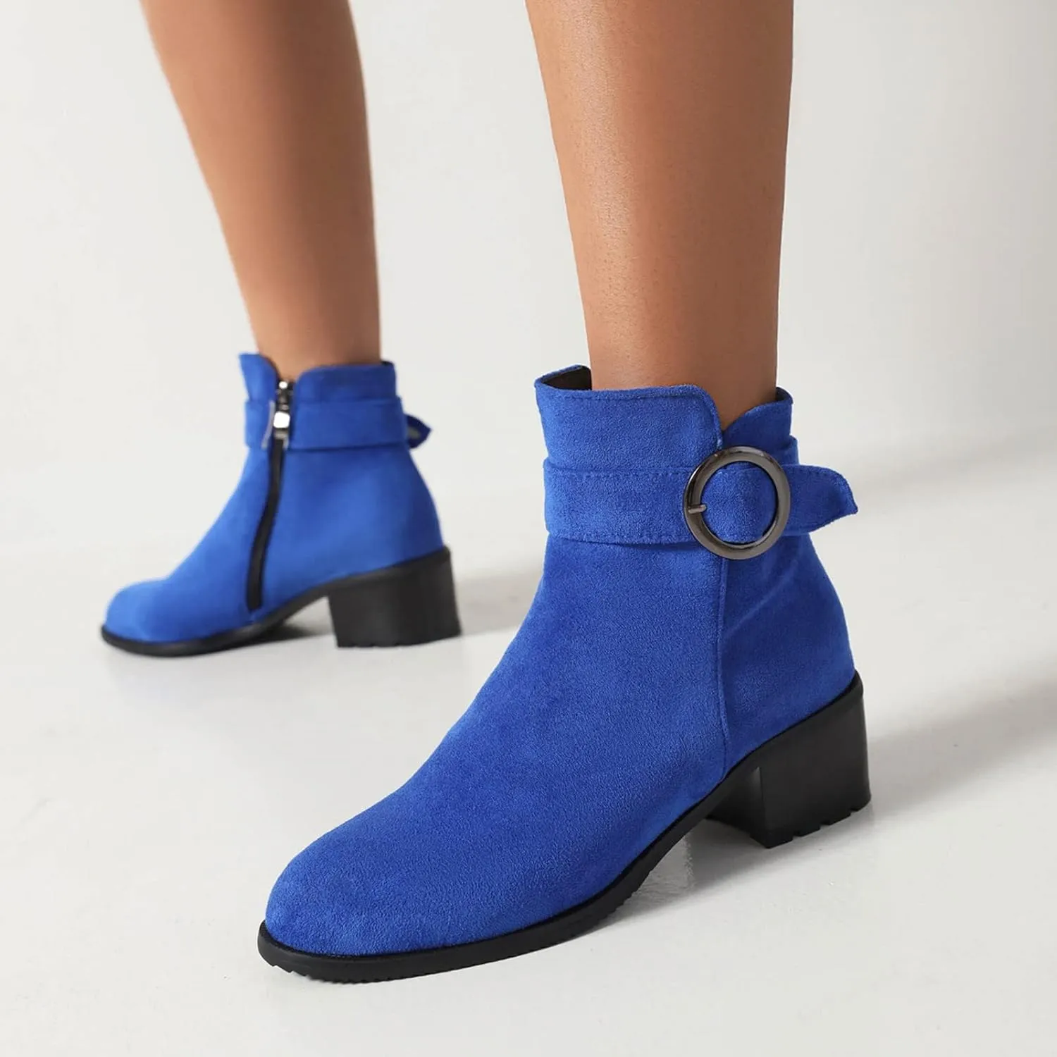 Women Rain Boot Fashion Women's Boots Solid Suede Side Zipper Decorative Buckle High Heel Coarse Heel Classic Tan S