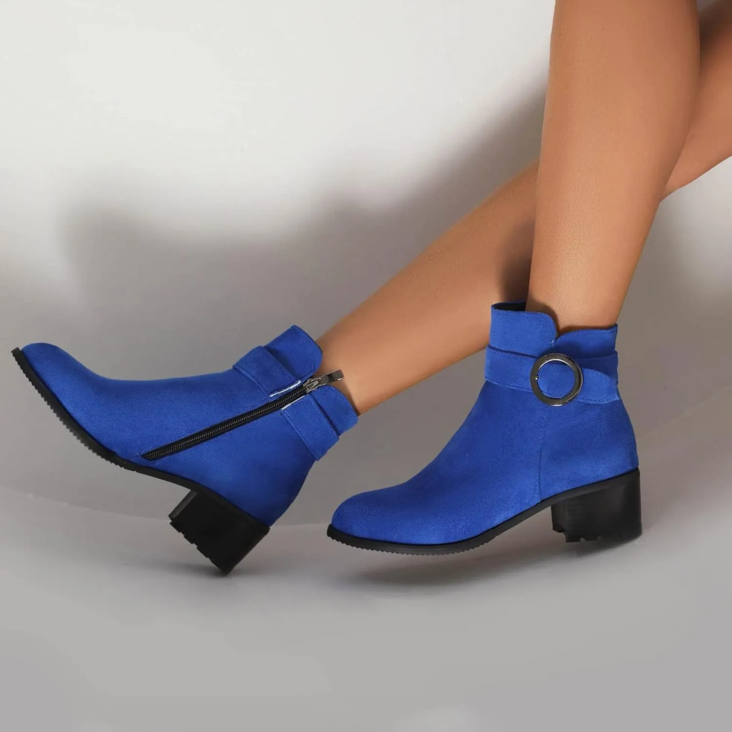 Women Rain Boot Fashion Women's Boots Solid Suede Side Zipper Decorative Buckle High Heel Coarse Heel Classic Tan S