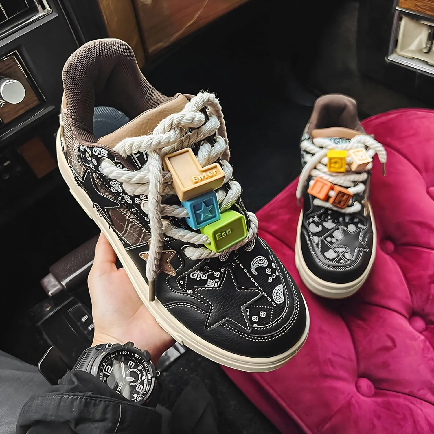 Women Star Patch Sneakers, Y2K Chuncky Platform Shoes, Unisex Preppy Plaid Streetwear, Retro Trainers School Campus Teen