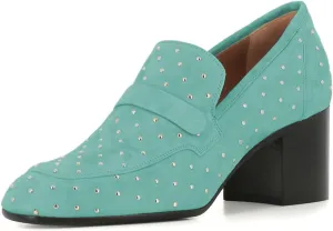 Women Vintage Block Mid Heel Loafers Rivets Studs Closed Toe Slip On Pumps Office Business Formal Shoes Size 4-16 US