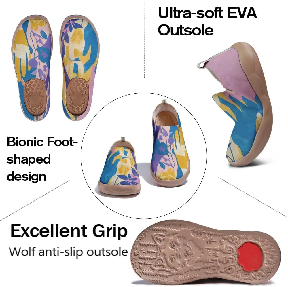 Women Vintage Floral Slip On Travel Shoes Ultra Lightweight Comfort Loafers Summer Breathable Walking Footwear