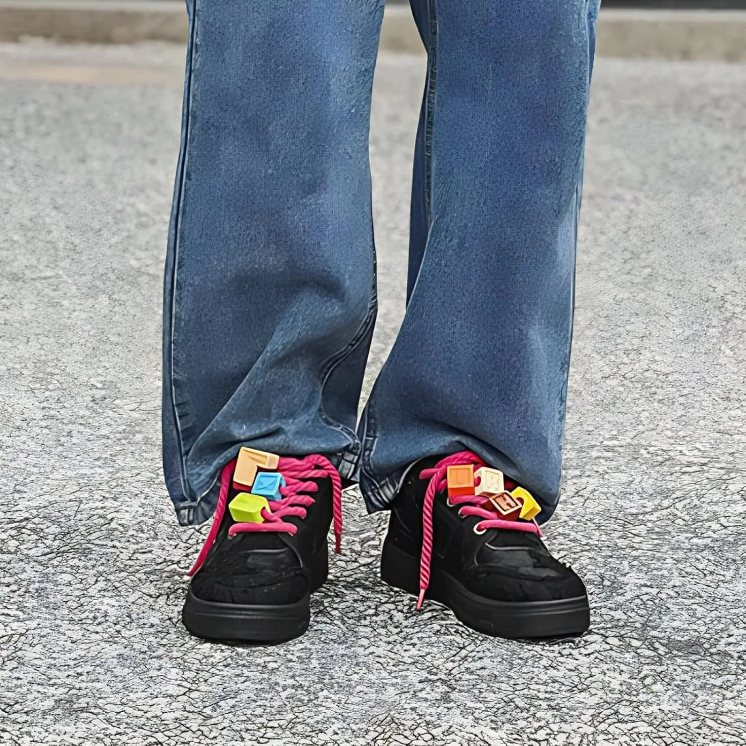 Women Y2K Platform Sneakers, Retro Star Patchwork Streetwear, Unique Lace Blocks Charms Height Boost Trainers Couple Match
