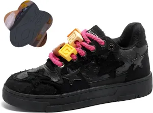 Women Y2K Platform Sneakers, Retro Star Patchwork Streetwear, Unique Lace Blocks Charms Height Boost Trainers Couple Match