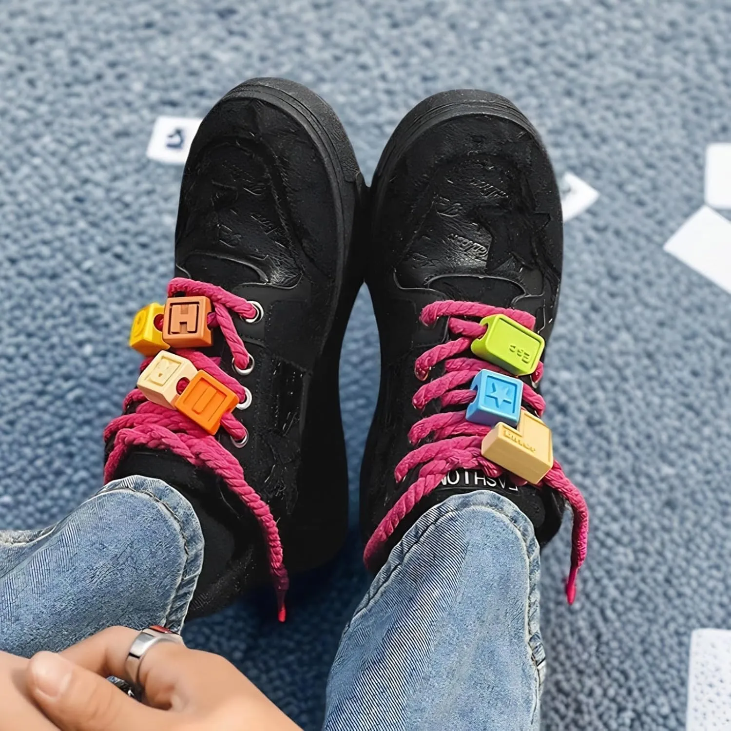 Women Y2K Platform Sneakers, Retro Star Patchwork Streetwear, Unique Lace Blocks Charms Height Boost Trainers Couple Match
