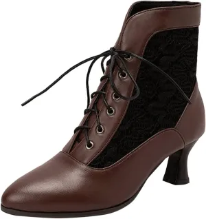Women's Ankle Boots Chunky Block Low Heel Victorian Boots Comfortable Round Toe Dressy Office Short Booties Lace Up Fall Winter Boots for Women Vintage Combat Boots
