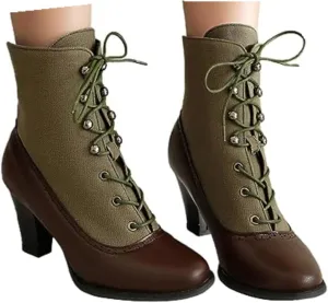 Women's Ankle Boots Chunky Block Low Heel Victorian Boots Comfortable Round Toe Dressy Office Short Booties Lace Up Fall Winter Boots for Women Vintage Combat Boots