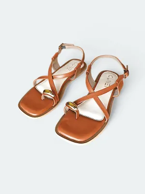 Womens Brown Gladiator Flat Sandals with Toe Ring