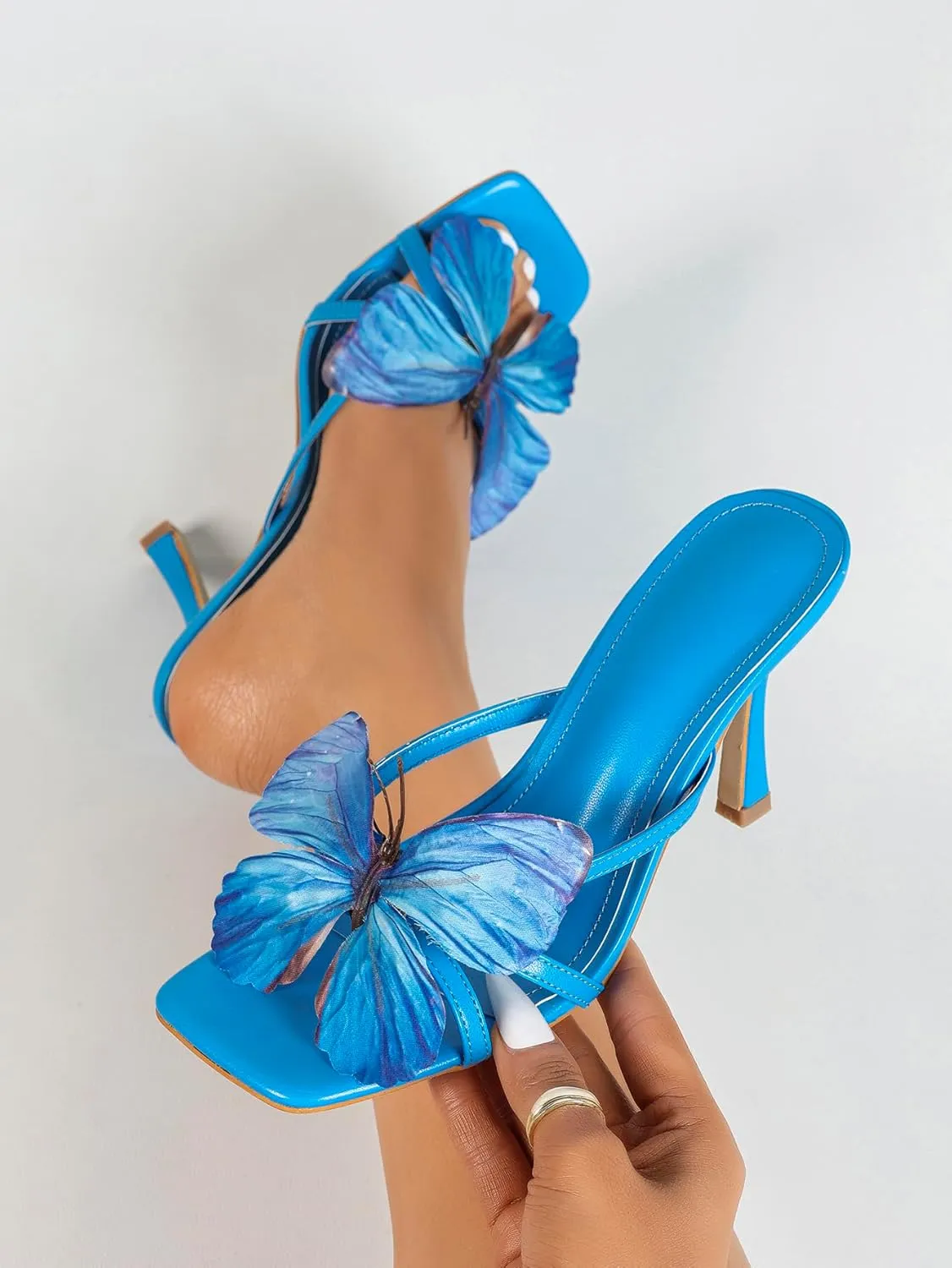 Women's Butterfly High Heel Sandals – Elegant Gradient Wing Detail Slim Heels for Parties & Dates (Sizes 6-10.5)