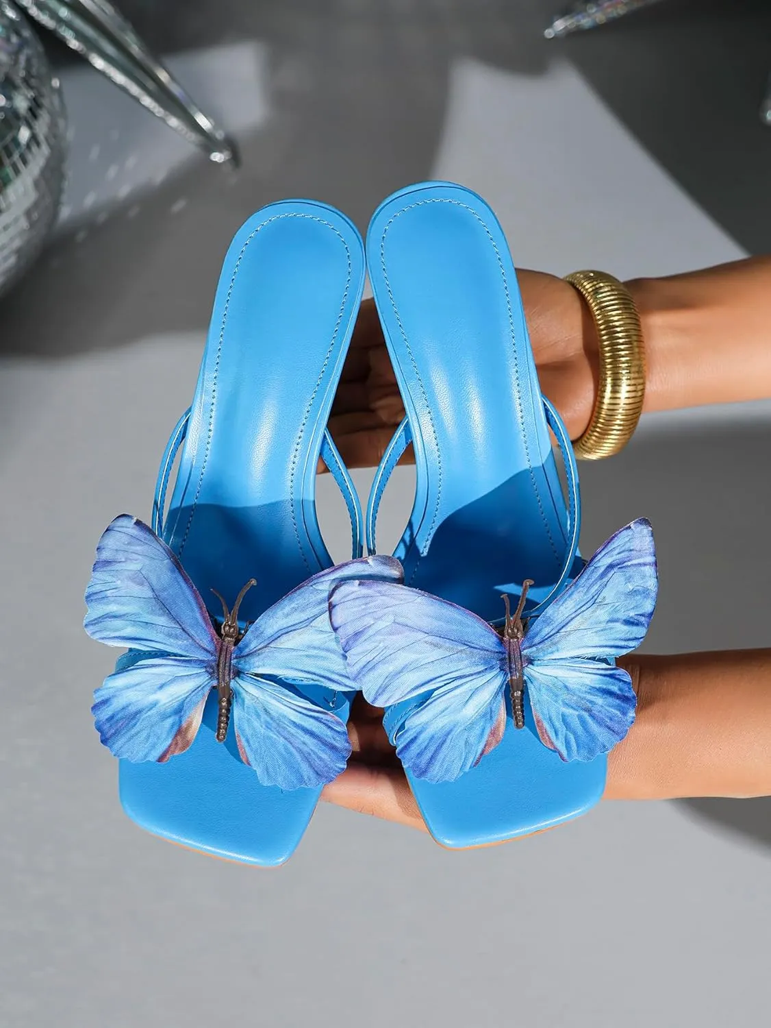 Women's Butterfly High Heel Sandals – Elegant Gradient Wing Detail Slim Heels for Parties & Dates (Sizes 6-10.5)