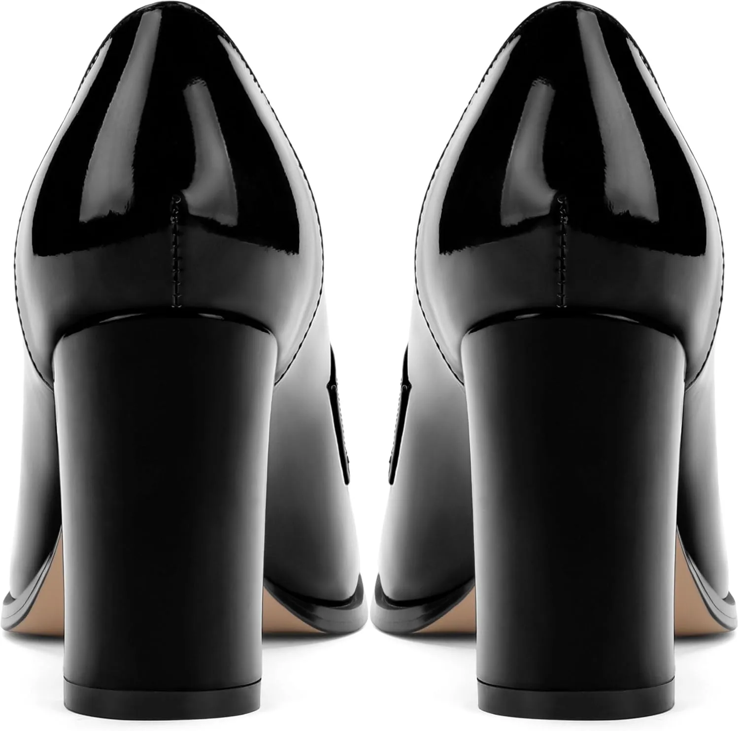 Womens Chunky Block Heels for Women Square Toe Patent Pumps, Slip on Loafers Office Party Prom Shoes 3 inch