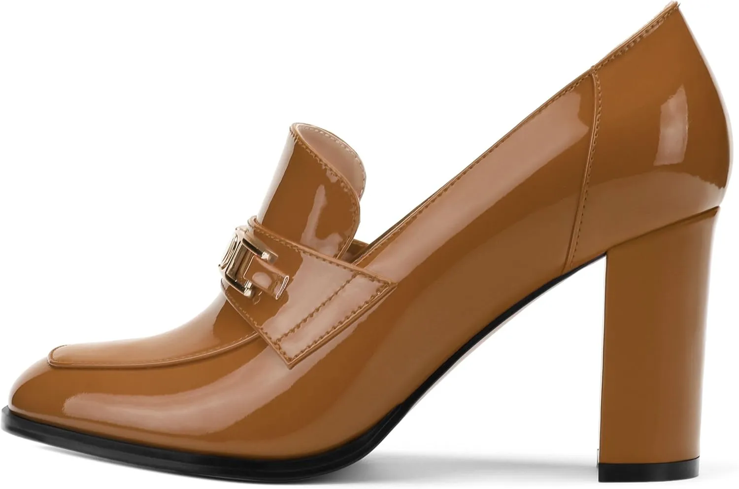 Womens Chunky Block Heels for Women Square Toe Patent Pumps, Slip on Loafers Office Party Prom Shoes 3 inch