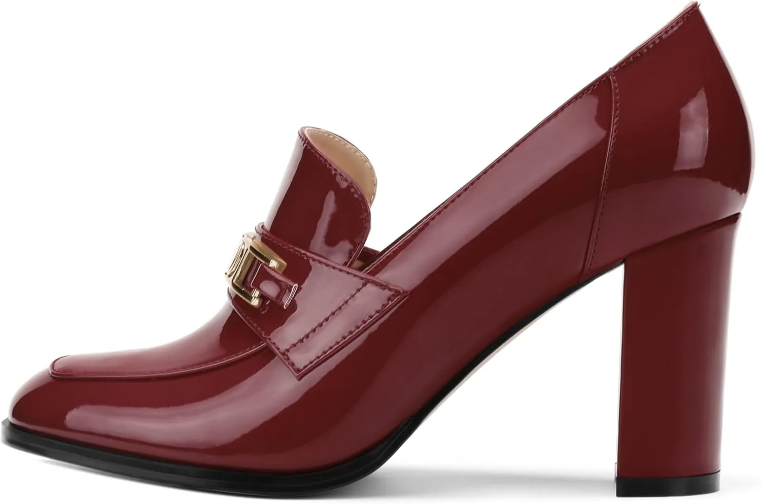 Womens Chunky Block Heels for Women Square Toe Patent Pumps, Slip on Loafers Office Party Prom Shoes 3 inch