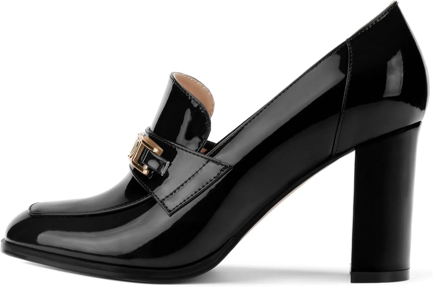 Womens Chunky Block Heels for Women Square Toe Patent Pumps, Slip on Loafers Office Party Prom Shoes 3 inch