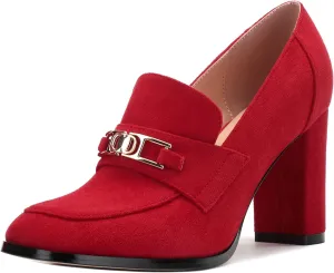 Womens Chunky Block Heels for Women Square Toe Pumps, Slip on Loafers Office Party Prom Shoes 3 inch