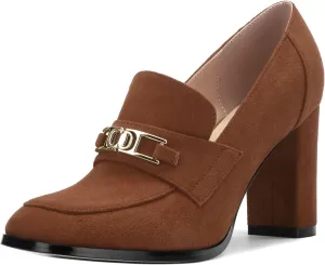 Womens Chunky Block Heels for Women Square Toe Pumps, Slip on Loafers Office Party Prom Shoes 3 inch