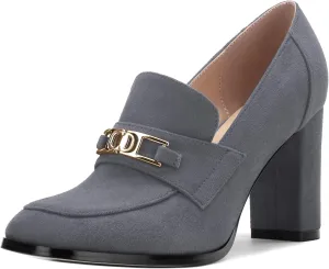 Womens Chunky Block Heels for Women Square Toe Pumps, Slip on Loafers Office Party Prom Shoes 3 inch