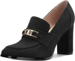 Womens Chunky Block Heels for Women Square Toe Pumps, Slip on Loafers Office Party Prom Shoes 3 inch