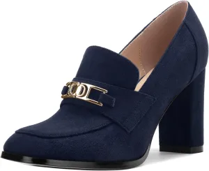 Womens Chunky Block Heels for Women Square Toe Pumps, Slip on Loafers Office Party Prom Shoes 3 inch