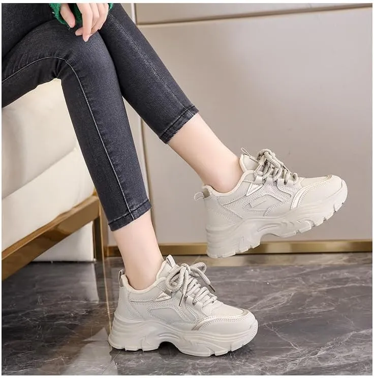 Womens Chunky Sneakers Walking Athletic Casual Shoes Lace-up Air Mesh Tennis Shoes Treny Dad Sneakers