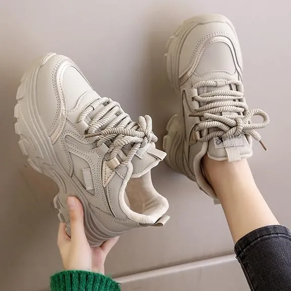 Womens Chunky Sneakers Walking Athletic Casual Shoes Lace-up Air Mesh Tennis Shoes Treny Dad Sneakers