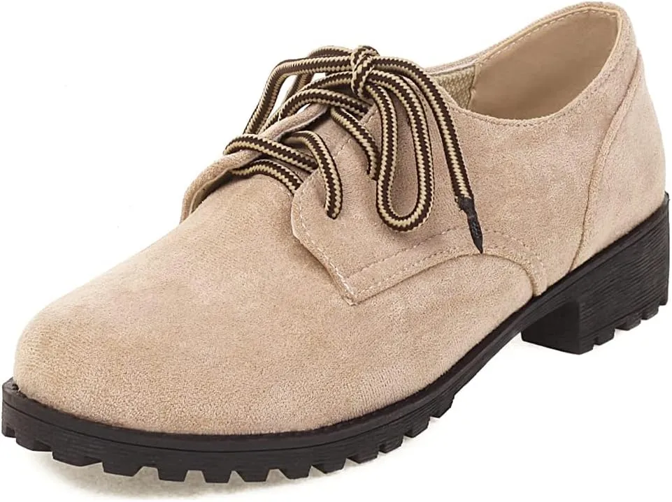 Women's Classic Lace Up Loafers Flats Round Toe Suede Comfort Low Heel Work Office Dress Oxford Shoes