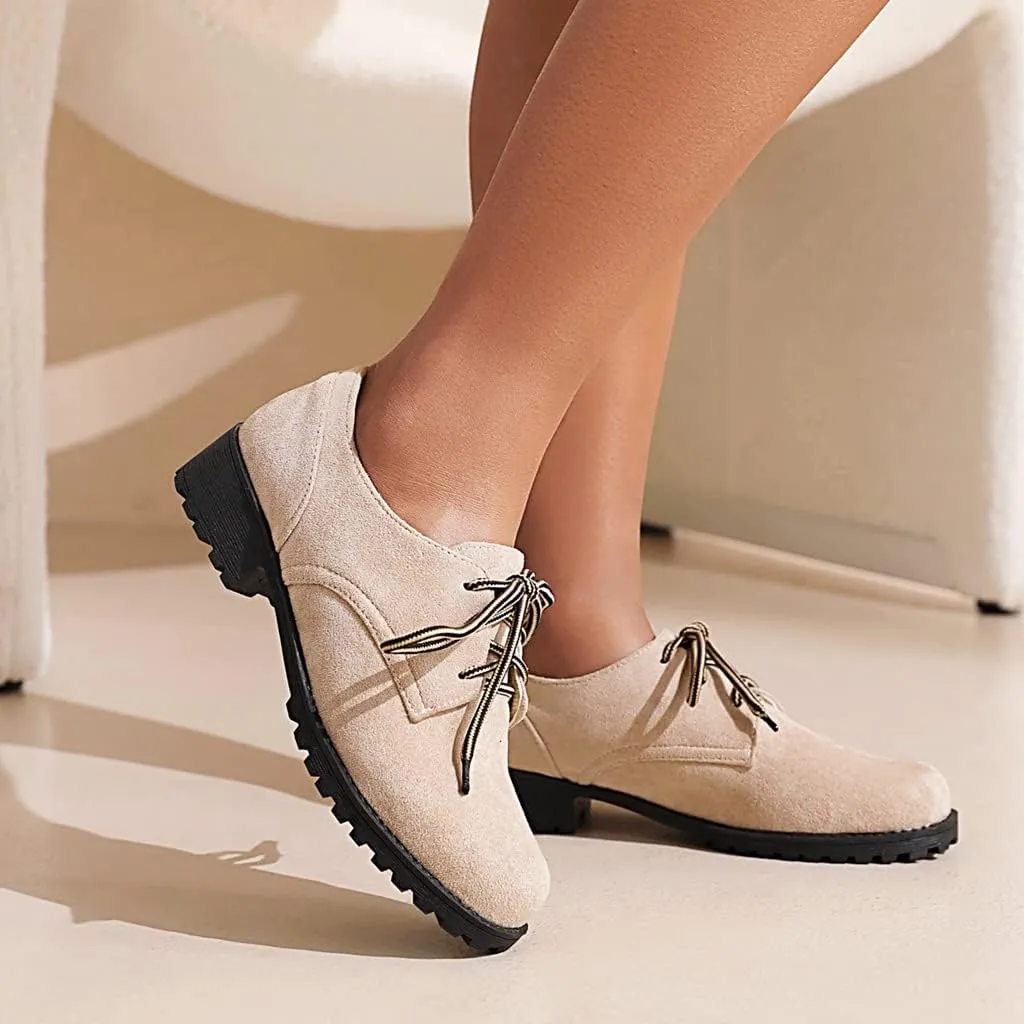 Women's Classic Lace Up Loafers Flats Round Toe Suede Comfort Low Heel Work Office Dress Oxford Shoes