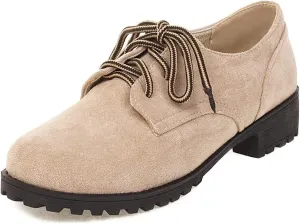 Women's Classic Lace Up Loafers Flats Round Toe Suede Comfort Low Heel Work Office Dress Oxford Shoes