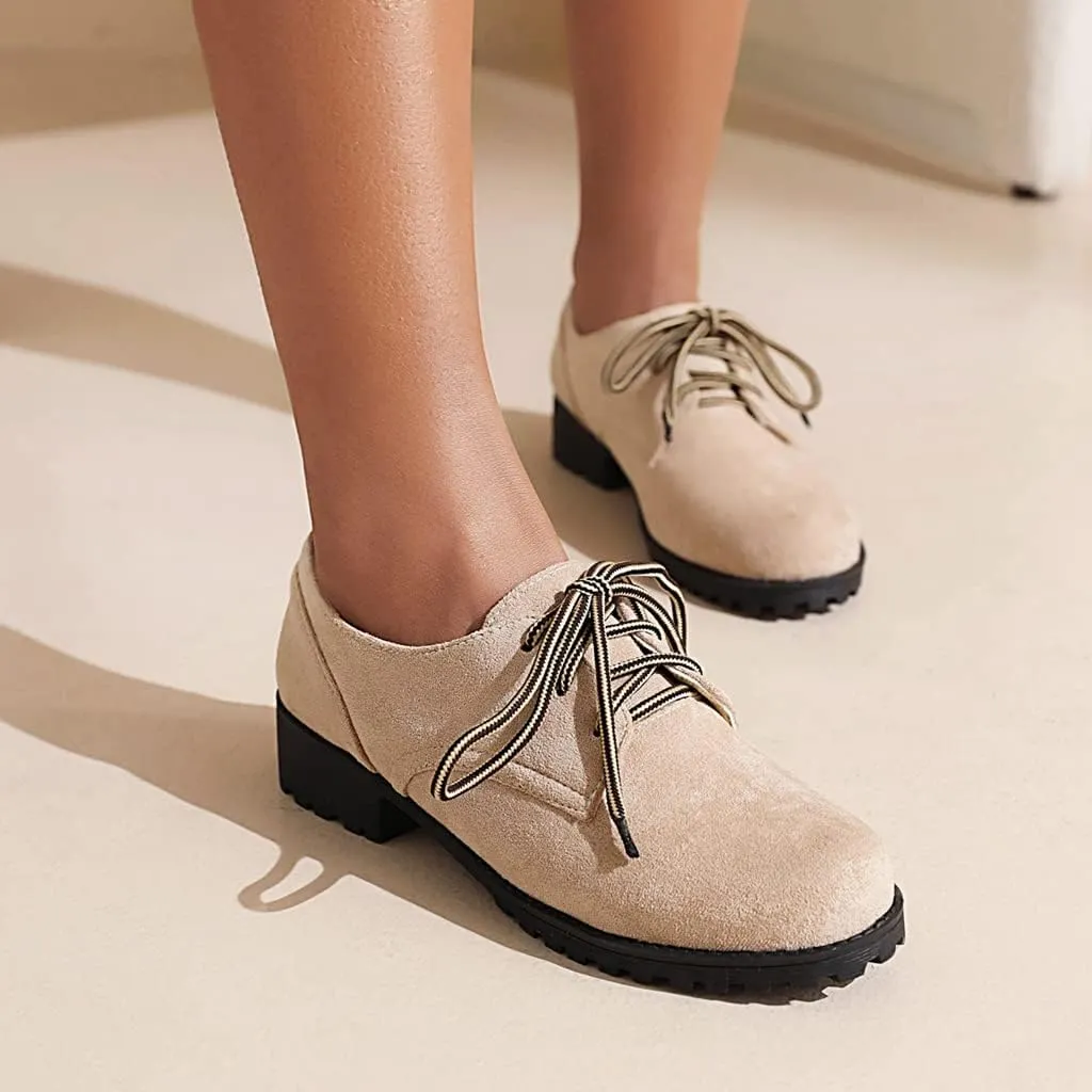 Women's Classic Lace Up Loafers Flats Round Toe Suede Comfort Low Heel Work Office Dress Oxford Shoes