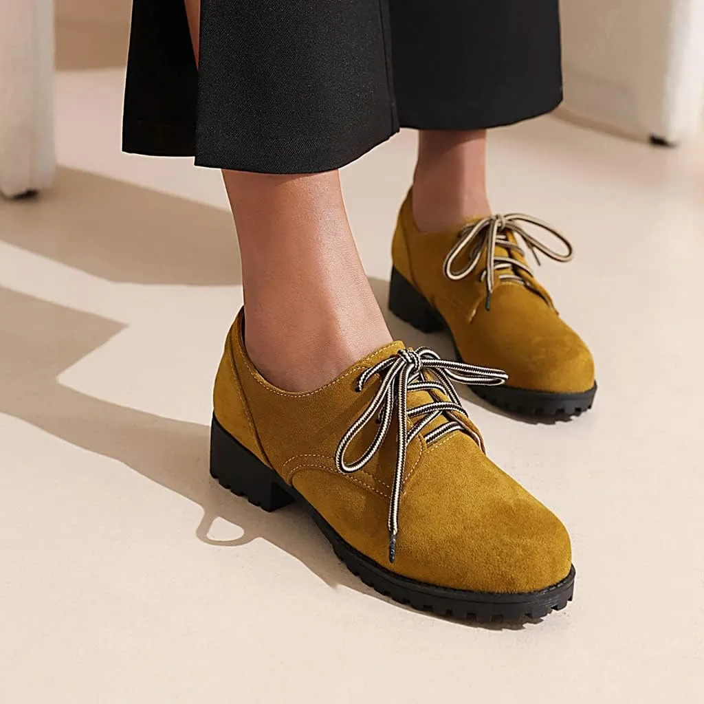 Women's Classic Lace Up Loafers Flats Round Toe Suede Comfort Low Heel Work Office Dress Oxford Shoes