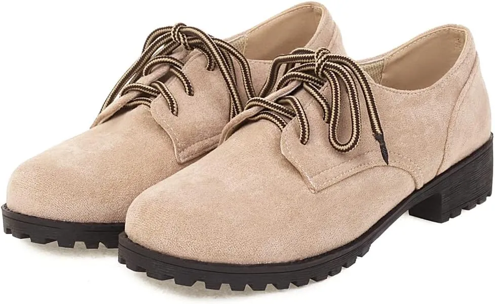 Women's Classic Lace Up Loafers Flats Round Toe Suede Comfort Low Heel Work Office Dress Oxford Shoes