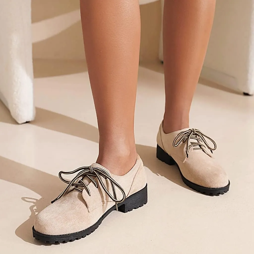 Women's Classic Lace Up Loafers Flats Round Toe Suede Comfort Low Heel Work Office Dress Oxford Shoes