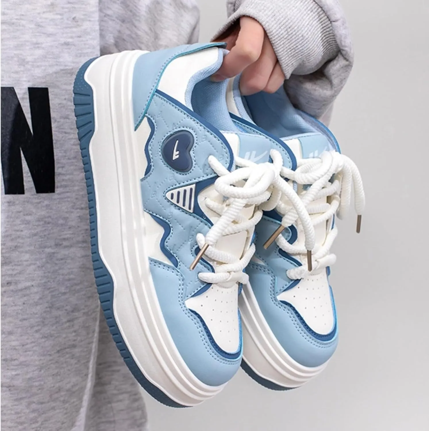 Women's Cute Chunky Sneakers, Sweet Heart Pattern Platform Shoes, Y2K Preppy Skate Casual Daily Wear, Height Boost