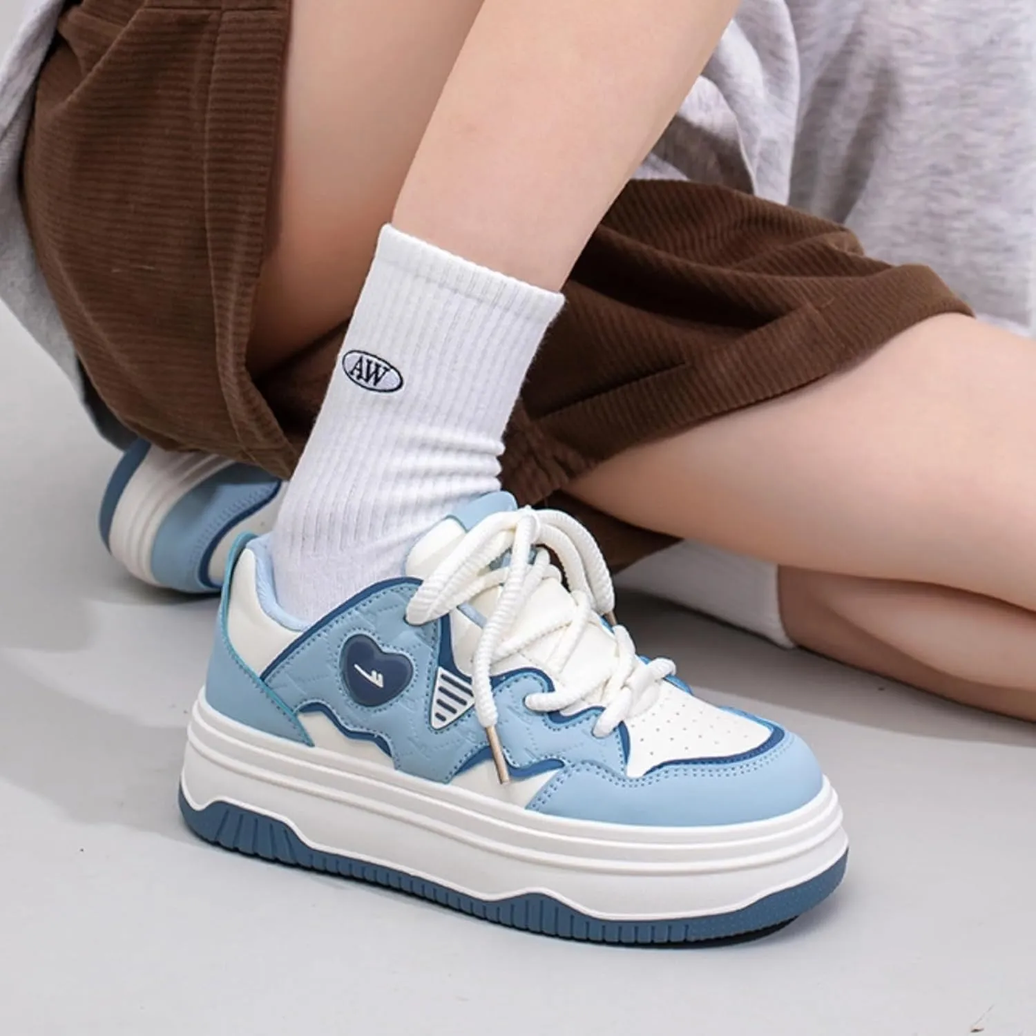 Women's Cute Chunky Sneakers, Sweet Heart Pattern Platform Shoes, Y2K Preppy Skate Casual Daily Wear, Height Boost