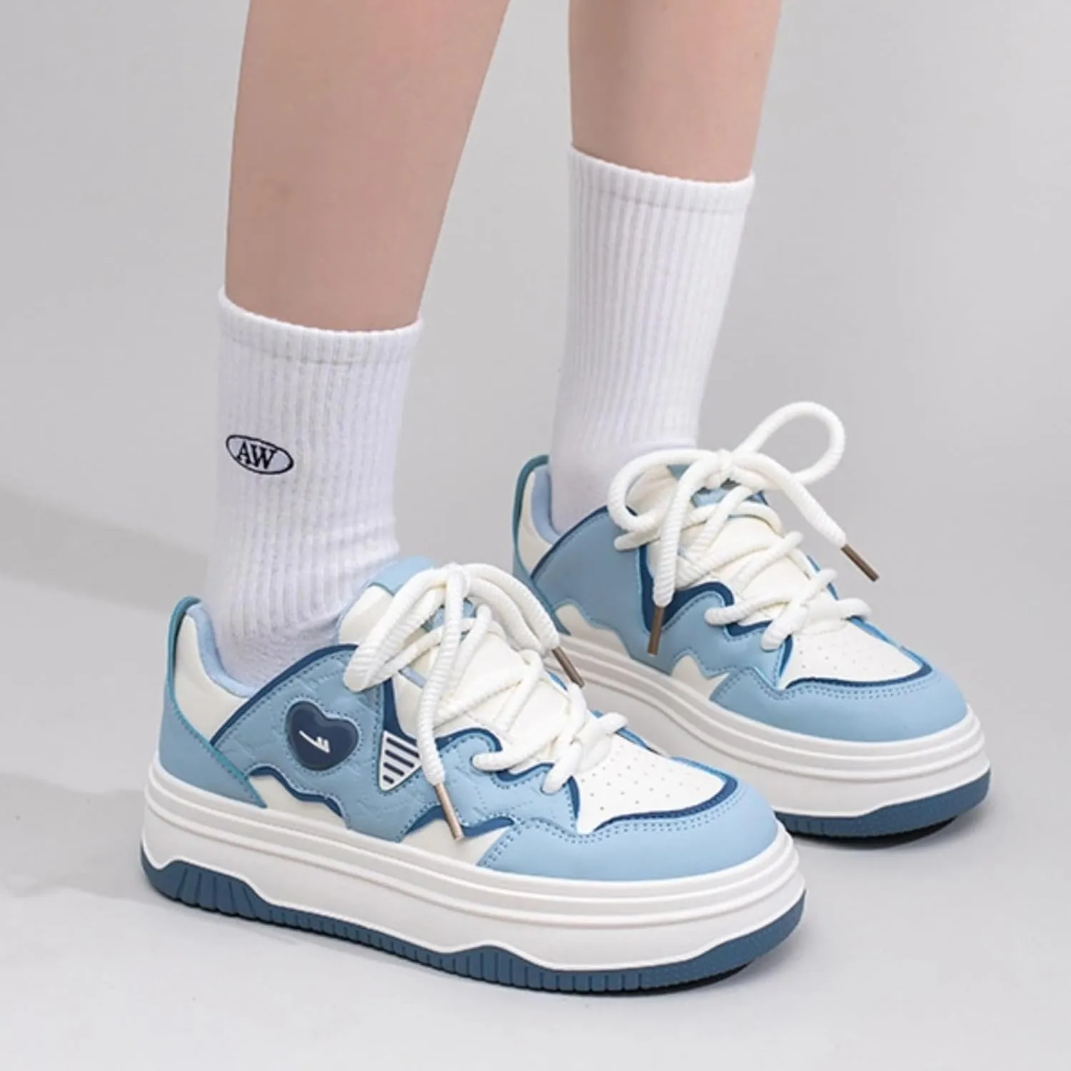 Women's Cute Chunky Sneakers, Sweet Heart Pattern Platform Shoes, Y2K Preppy Skate Casual Daily Wear, Height Boost