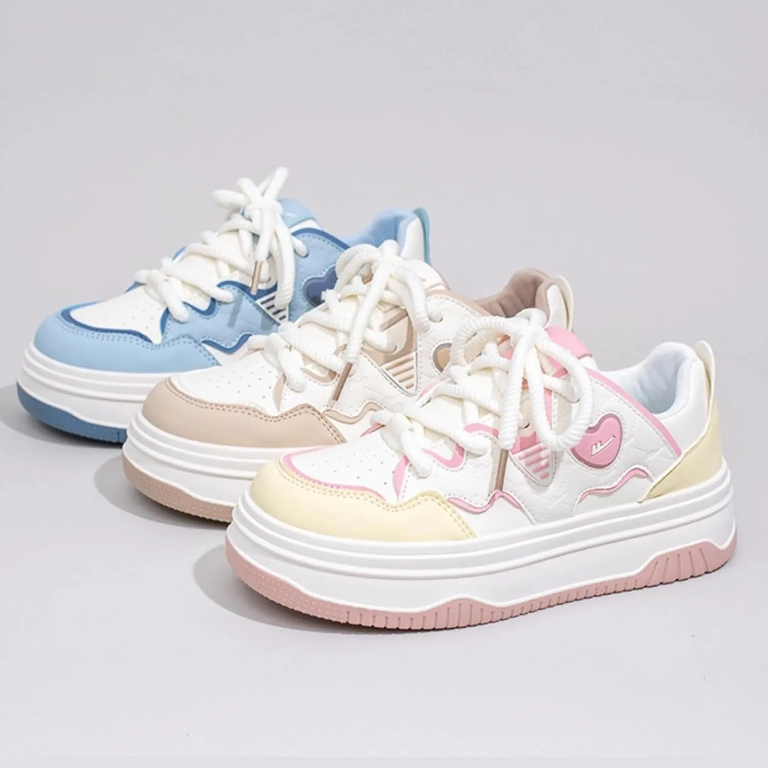 Women's Cute Chunky Sneakers, Sweet Heart Pattern Platform Shoes, Y2K Preppy Skate Casual Daily Wear, Height Boost