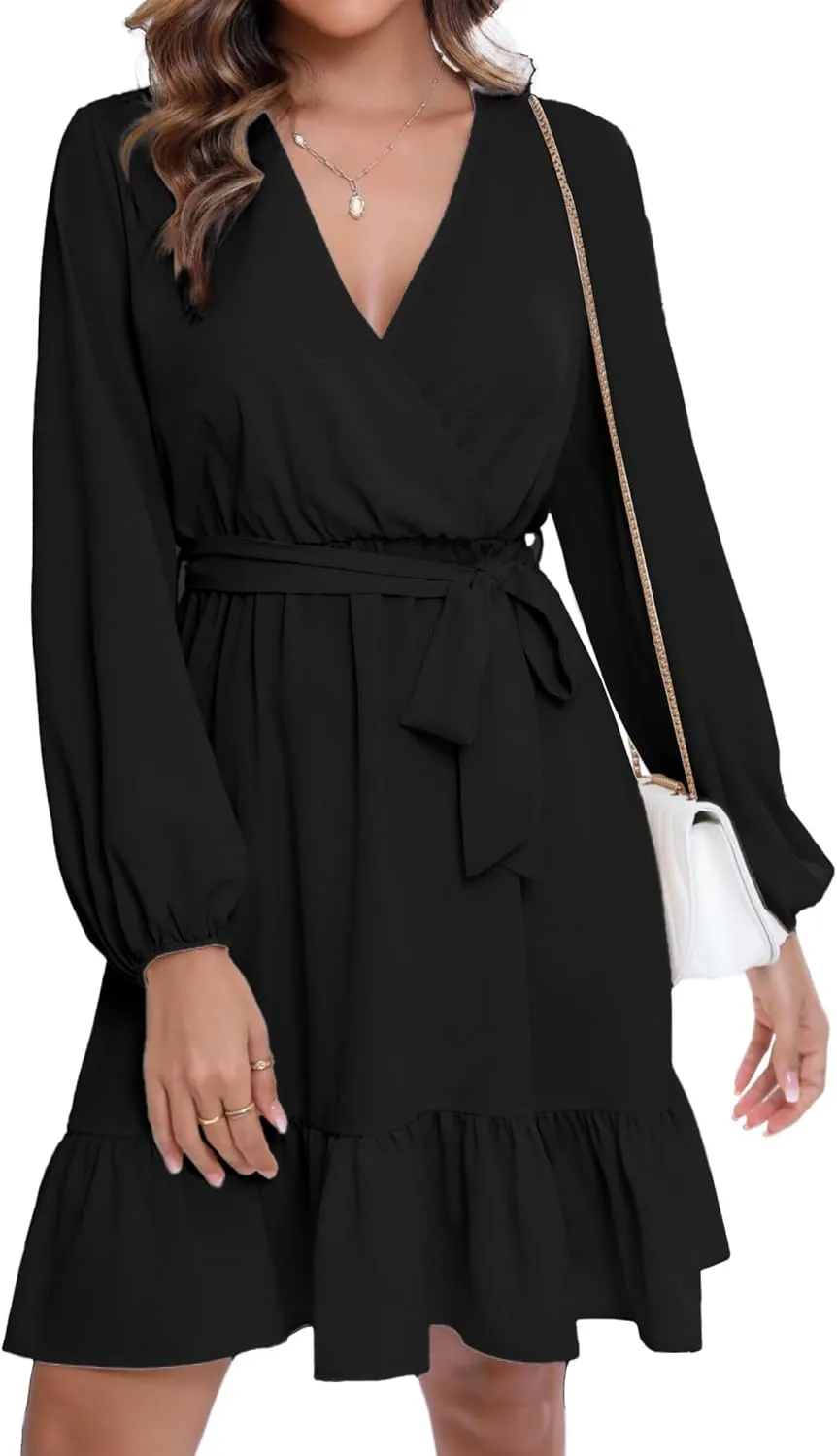 Women's Flared Sleeves Printed Wrap A-Line Mini Boho Dress