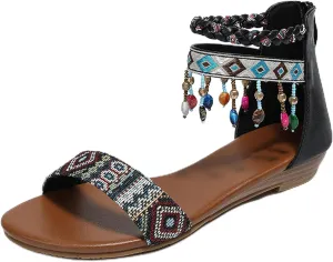 Women's Flat Sandals Soft Leather Sandal Comfortable Retro Boho Sandals Summer Casual Roman Style Daily Wear Shoes