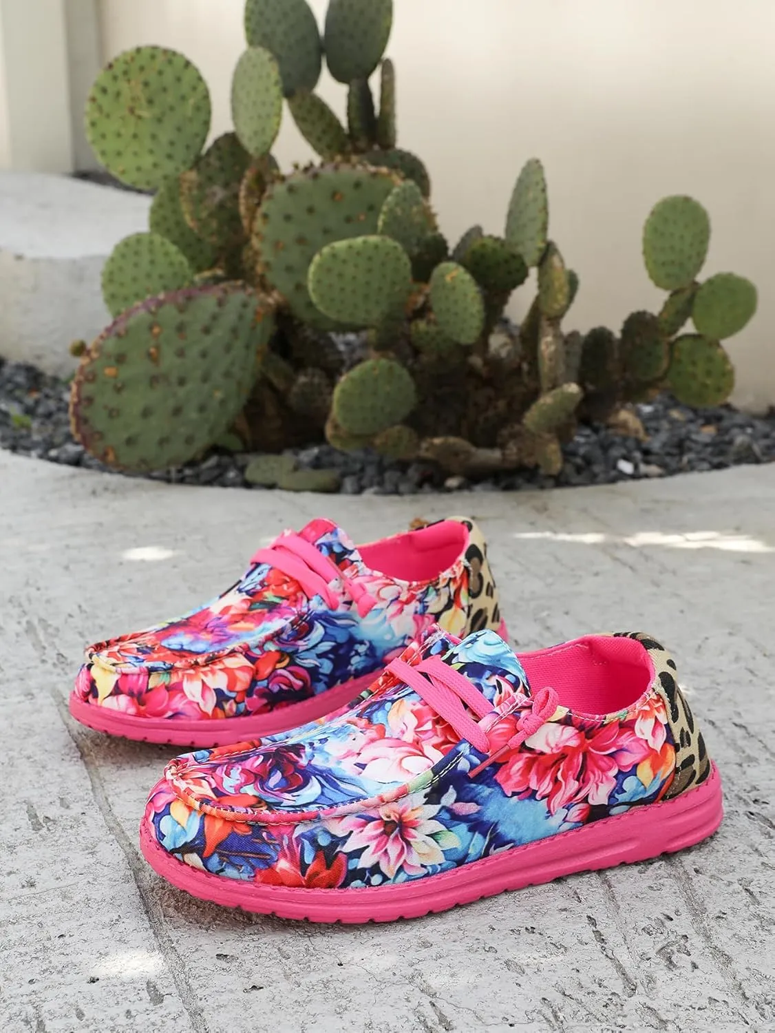 Women's Floral & Leopard Print Sneakers – Playful Summer Casual Shoes – Vibrant Walking Shoes for Vacations & Outings