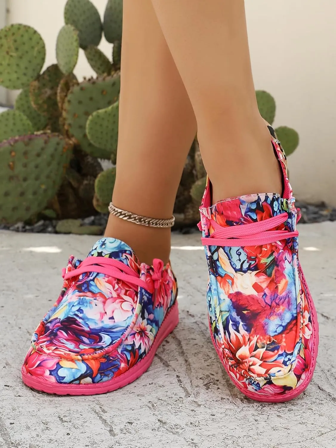 Women's Floral & Leopard Print Sneakers – Playful Summer Casual Shoes – Vibrant Walking Shoes for Vacations & Outings