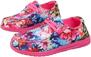 Women's Floral & Leopard Print Sneakers – Playful Summer Casual Shoes – Vibrant Walking Shoes for Vacations & Outings