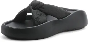 Women's Floral Bow Platform Slide Sandals - Textured Non-Slip Sole, Breathable Adjustable Straps for Summer Casual Comfort