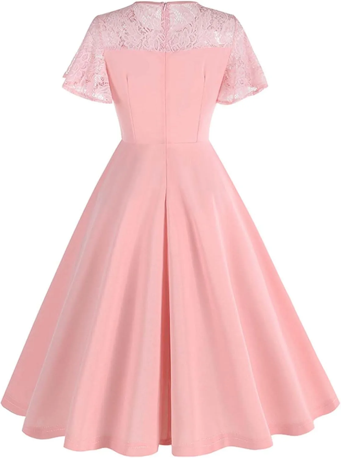 Womens Formal Dresses 1950s Mesh Floral Embroidery Vintage Cocktail Swing Ruffle Sleeve Midi Dress Prom Ball Gown