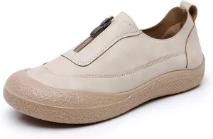 Women's Front Zipper Loafers Casual Slip-On Mom Walking Shoes