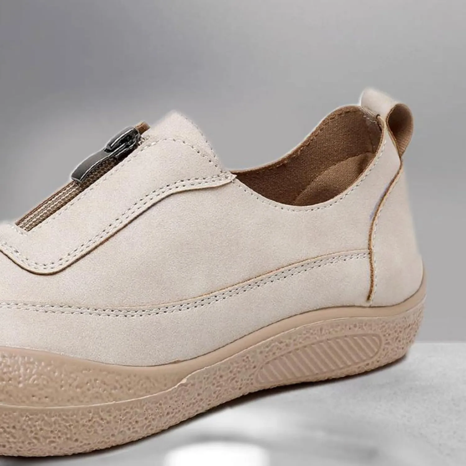 Women's Front Zipper Loafers Casual Slip-On Mom Walking Shoes