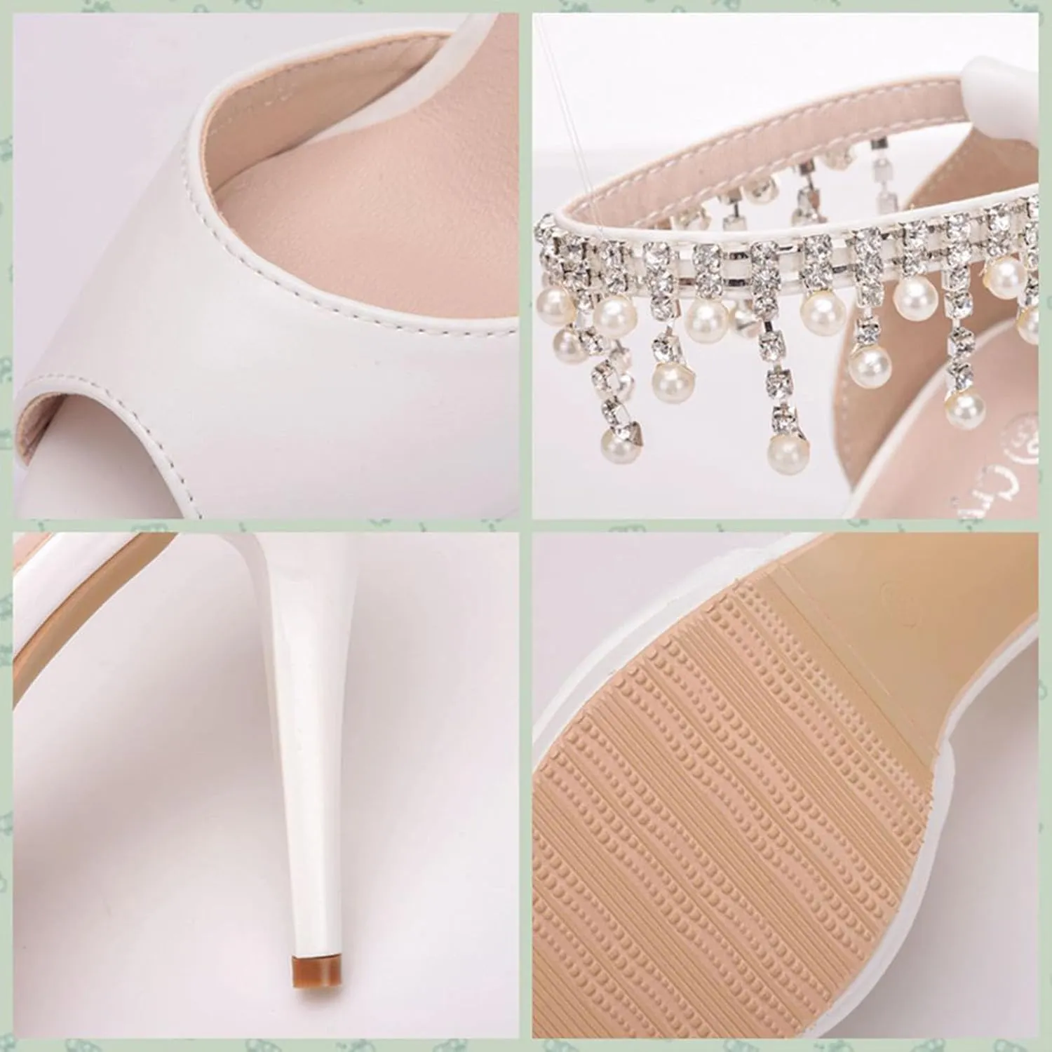 Women's Glitter Rhinestone High Heels, Tassels Pearl Platform Open Toe Stiletto Heel Sandals Ankle Strap Hollow Pumps Shoes 11 CM