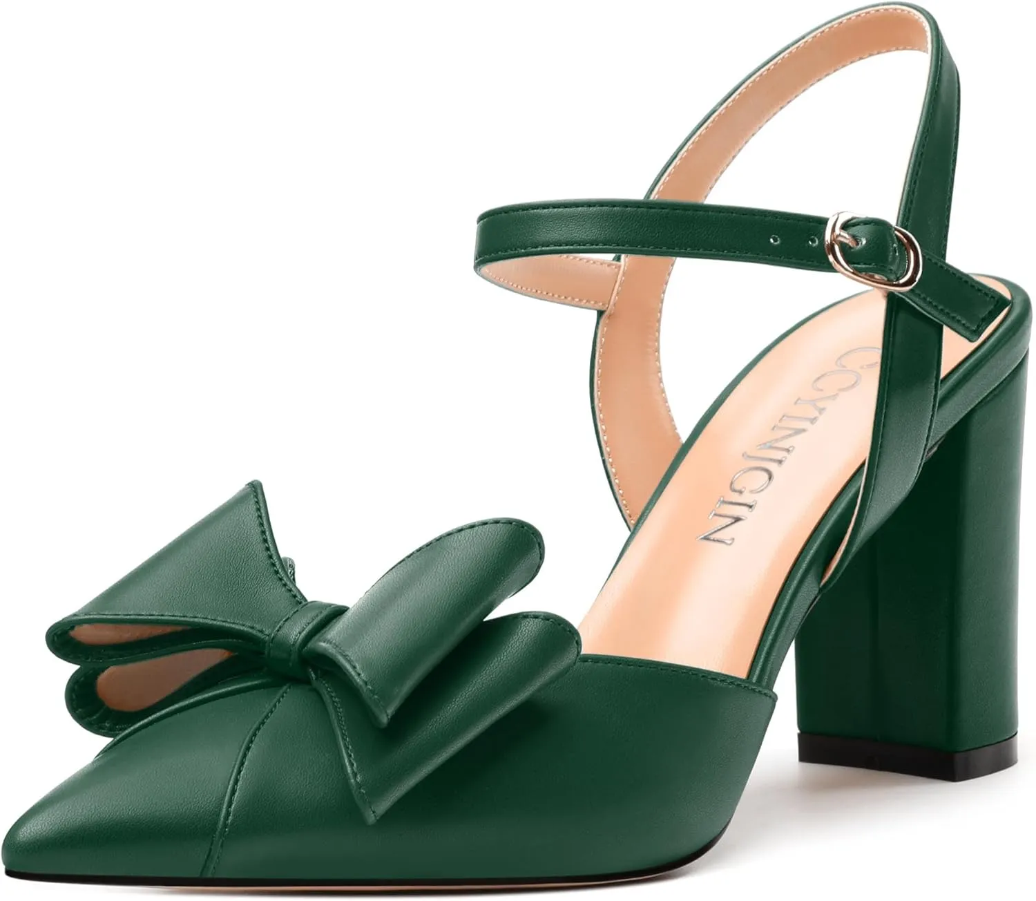 Women's Heeled Sandals, Double Bowknot Sandals Chunky High Heels Pumps, Sexy Closed Pointed Toe Ankle Strap Heels Slingback Slip on Comfortable wedding Bridal Dress Shoes