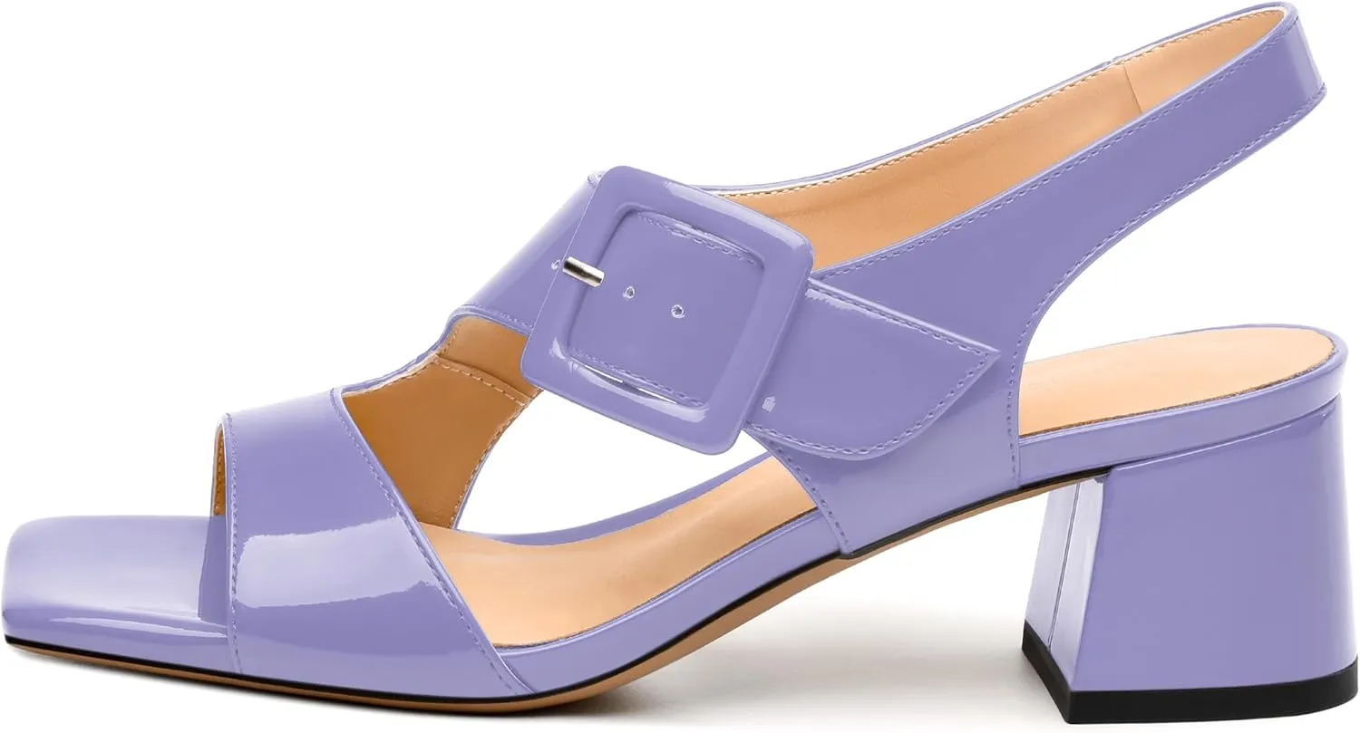 Womens Heeled Sandals Shoes, Square Peep Toe Mid Block Heel Ankle Strap Sandals for Women, Leather Insole Chunky Heel Sandals with Buckle 2"