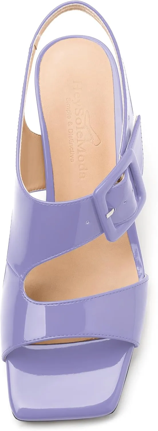 Womens Heeled Sandals Shoes, Square Peep Toe Mid Block Heel Ankle Strap Sandals for Women, Leather Insole Chunky Heel Sandals with Buckle 2"