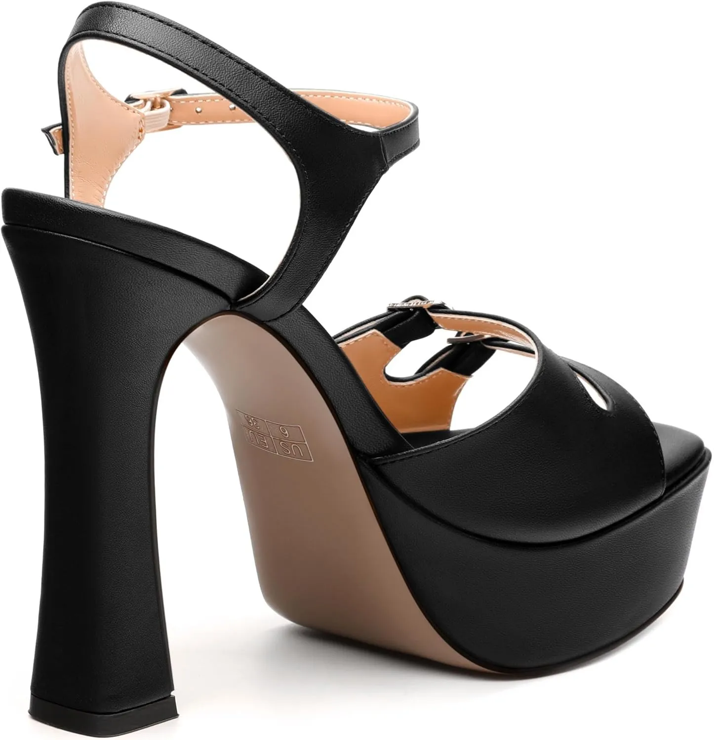 Women's High Heel Platform Sandals - Open Square Toe Block Heels, Adjustable Ankle Strap Buckle, Chic Solid Color Dress Shoes for Weddings, Parties, Daily Wear